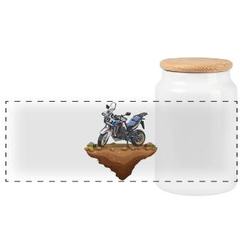 Africa Twin Enduro | Earth _ Tricolor - Panoramic Cookie Jar with Wooden Lid - white - Front