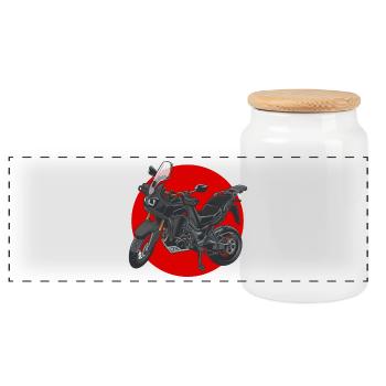 Africa Twin Enduro - japan black - Panoramic Cookie Jar with Wooden Lid - white - Front