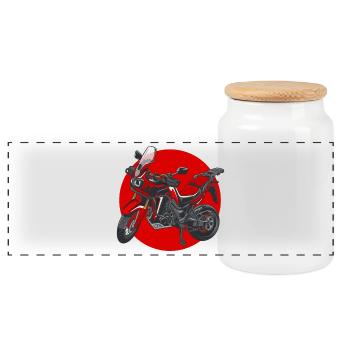 Africa Twin Enduro - japan trired - Panoramic Cookie Jar with Wooden Lid - white - Front