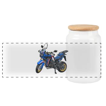 Africa Twin Enduro - solo blue - Panoramic Cookie Jar with Wooden Lid - white - Front
