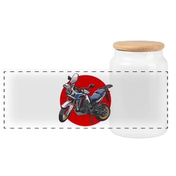 Africa Twin Enduro - japan tricolor - Panoramic Cookie Jar with Wooden Lid - white - Front