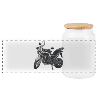 Africa Twin Enduro - solo silver - Panoramic Cookie Jar with Wooden Lid - white - Front