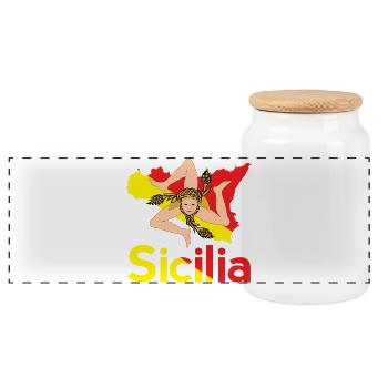 Trinacria Sicilia Sizilien Sicily Sicile gift idea - Panoramic Cookie Jar with Wooden Lid - white - Front