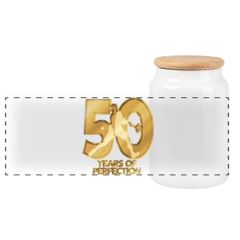 50 years - Panoramic Cookie Jar with Wooden Lid - white - Front