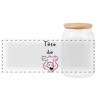 tête de cochon - Boîte à biscuits avec couvercle en bois - blanc - Devant