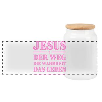 Jesus Weg Die Wahrheit Pink Typografie - Panorama Keksdose mit Holzdeckel - Weiß - Vorne