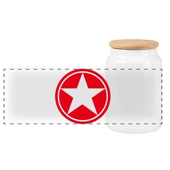 Etoile dans rond rouge cinq branches pentagramme - Boîte à biscuits avec couvercle en bois - blanc - Devant