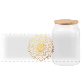 Gold Meditation Yoga Mandala Sonne Yogashirt India - Panorama Keksdose mit Holzdeckel - Weiß - Vorne