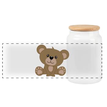 Ours, ours en peluche - Boîte à biscuits avec couvercle en bois - blanc - Devant