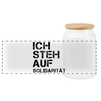 ICH STEH AUF Solidarität - Panorama Keksdose mit Holzdeckel - Weiß - Vorne