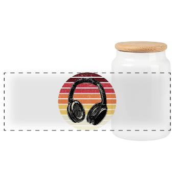 Retro Sunset Kopfhörer - Panorama Keksdose mit Holzdeckel - Weiß - Vorne