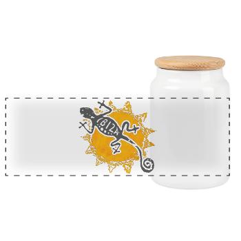 Gecko avec lettrage d’Ibiza sur fond de soleil - Boîte à biscuits avec couvercle en bois - blanc - Devant