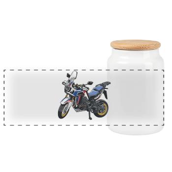 Africa Twin Enduro - solo tricolor - Panoramic Cookie Jar with Wooden Lid - white - Front