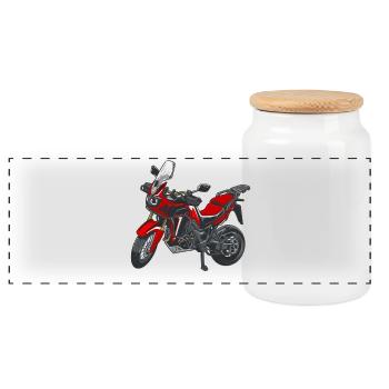 Africa Twin Enduro - solo trired - Panoramic Cookie Jar with Wooden Lid - white - Front