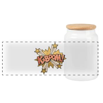Comic Kabbom Pop Art Action Saying - Panoramic Cookie Jar with Wooden Lid - white - Front