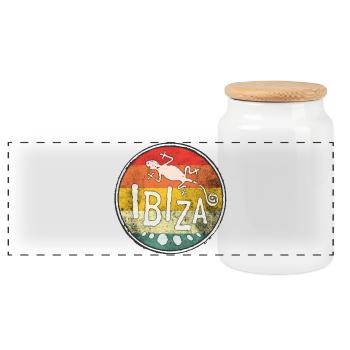 Ibiza Gecko Retro Vintage Design - Panorama Keksdose mit Holzdeckel - Weiß - Vorne