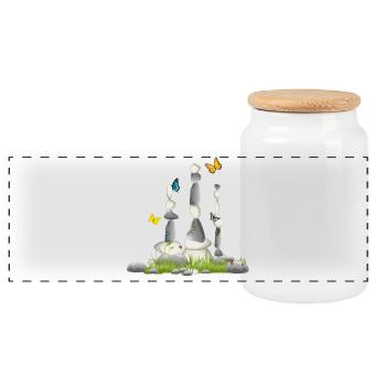 trois tours de pierre dans une prairie avec des insectes - Boîte à biscuits avec couvercle en bois - blanc - Devant