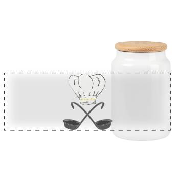 Toque de chef avec louches à soupe, cuisson - Boîte à biscuits avec couvercle en bois - blanc - Devant