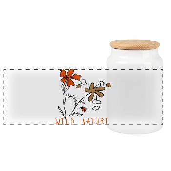 Meadows flowers with ladybugs, wild nature - Panoramic Cookie Jar with Wooden Lid - white - Front