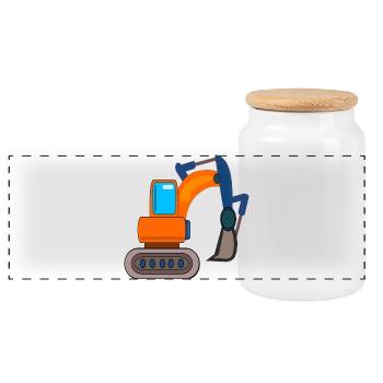 CONSTRUCTION SITE EXCAVATOR CHILDREN DIGGING - Panoramic Cookie Jar with Wooden Lid - white - Front