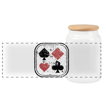 Pik Karo Heart Cross used look for poker players - Panoramic Cookie Jar with Wooden Lid - white - Front