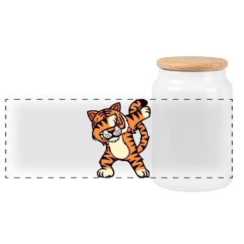 Animal Cool Tiger - Panoramic Cookie Jar with Wooden Lid - white - Front