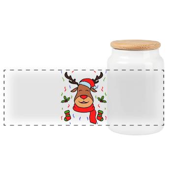Rennais Noël décorations - Boîte à biscuits avec couvercle en bois - blanc - Devant