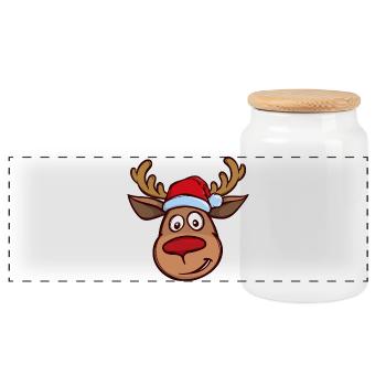Christmas reindeer face - Panoramic Cookie Jar with Wooden Lid - white - Front