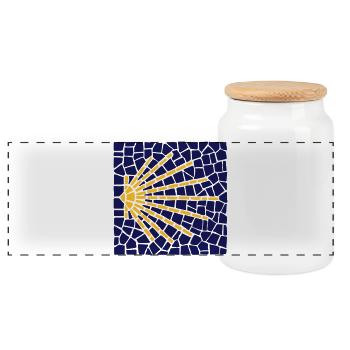Scallop mosaic | Camino Santiago | Santiago - Panoramic Cookie Jar with Wooden Lid - white - Front