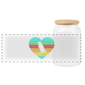 Maus Herz Design mit Regenbogen / Geschenk - Panorama Keksdose mit Holzdeckel - Weiß - Vorne