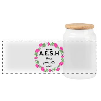 super AESH A.E.S.H. Merci pour cette année fleurs - Boîte à biscuits avec couvercle en bois - blanc - Devant