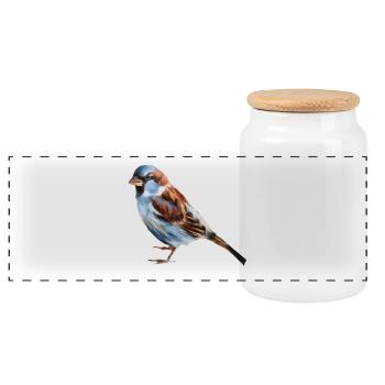 Vogel Spatz  - Panorama Keksdose mit Holzdeckel - Weiß - Vorne