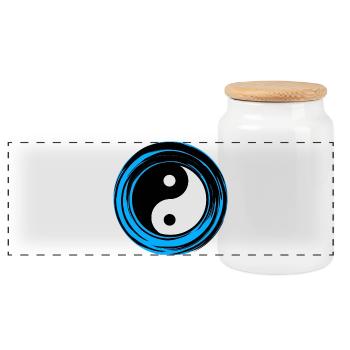 Yin-yang Blue - Panoramic Cookie Jar with Wooden Lid - white - Front