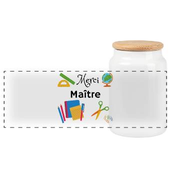 Merci Maître cadeau fin année scolaire instituteur - Boîte à biscuits avec couvercle en bois - blanc - Devant