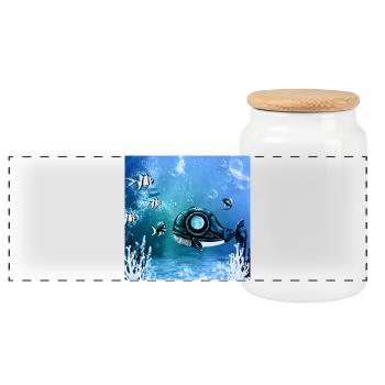 Monde sous-marin avec des poissons de fantaisie. - Boîte à biscuits avec couvercle en bois - blanc - Devant