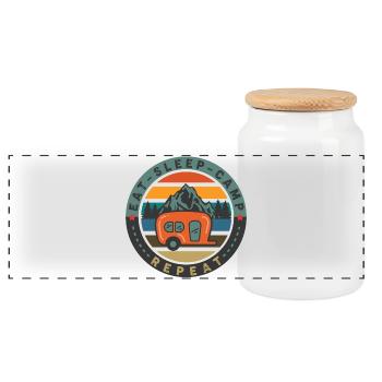 Vintage Retro Funny Camping Quote Badge Adventure - Panoramic Cookie Jar with Wooden Lid - white - Front