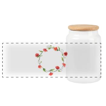 Blumenkranz aus roten Mohnblumen 1 - Panorama Keksdose mit Holzdeckel - Weiß - Vorne