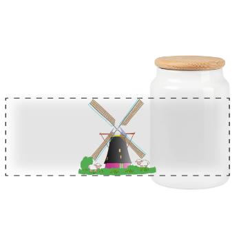 Windmühle mit Schafen - Panorama Keksdose mit Holzdeckel - Weiß - Vorne
