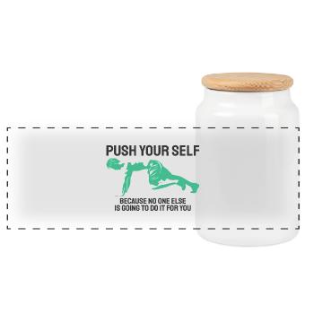Funny Gym Motivational Quote Lettering Typography - Panoramic Cookie Jar with Wooden Lid - white - Front