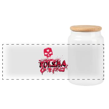 Poland graffiti skull design - Panoramic Cookie Jar with Wooden Lid - white - Front