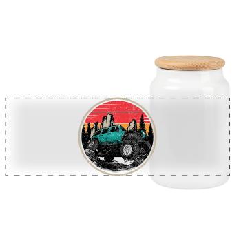 Sunset Trail Off-Road Jeep - Panoramic Cookie Jar with Wooden Lid - white - Front