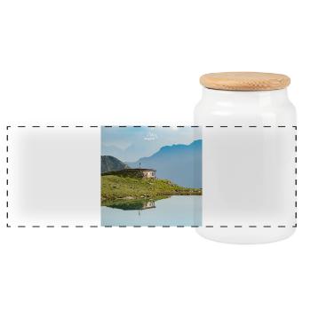Hauerseehütte mit Bergsee und Alpenpanorama - Panorama Keksdose mit Holzdeckel - Weiß - Vorne