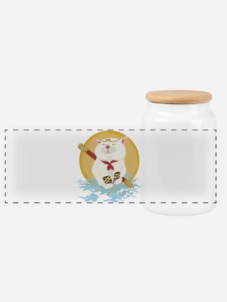 Cat warriors - Panoramic Cookie Jar with Wooden Lid - white