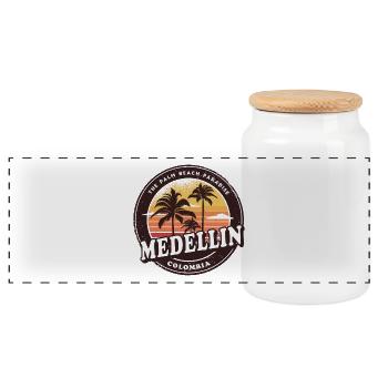 Medellin Kolumbien Vintage Beach Design - Panorama Keksdose mit Holzdeckel - Weiß - Vorne