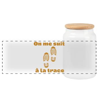 on me suit a la trace humour randonnée empreinte - Boîte à biscuits avec couvercle en bois - blanc - Devant