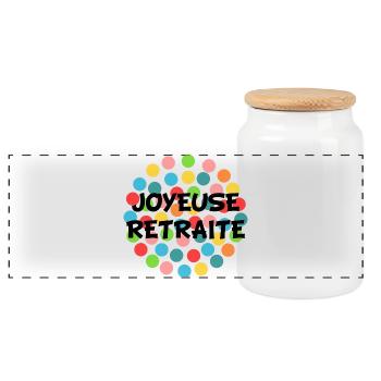 RETIREMENT. GOOD RETIREMENT. HAPPY RETIREMENT - Panoramic Cookie Jar with Wooden Lid - white - Front