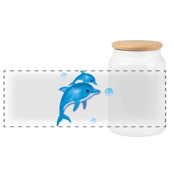 Dolphin - Panoramic Cookie Jar with Wooden Lid - white - Front