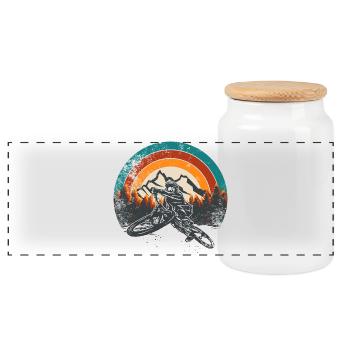 Retro Mountain MTB Sunset - Panorama Keksdose mit Holzdeckel - Weiß - Vorne