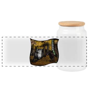 Push Hunt - Panoramic Cookie Jar with Wooden Lid - white - Front