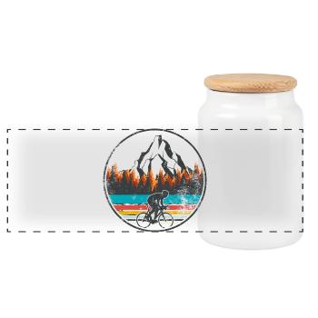 Mountainbike-Radfahrer Retro - Panorama Keksdose mit Holzdeckel - Weiß - Vorne